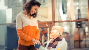 woman giving thanks to a friend